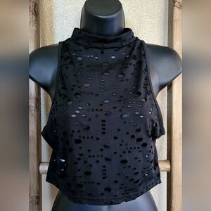 Super Cute,Black Sleeveless Cutout Top